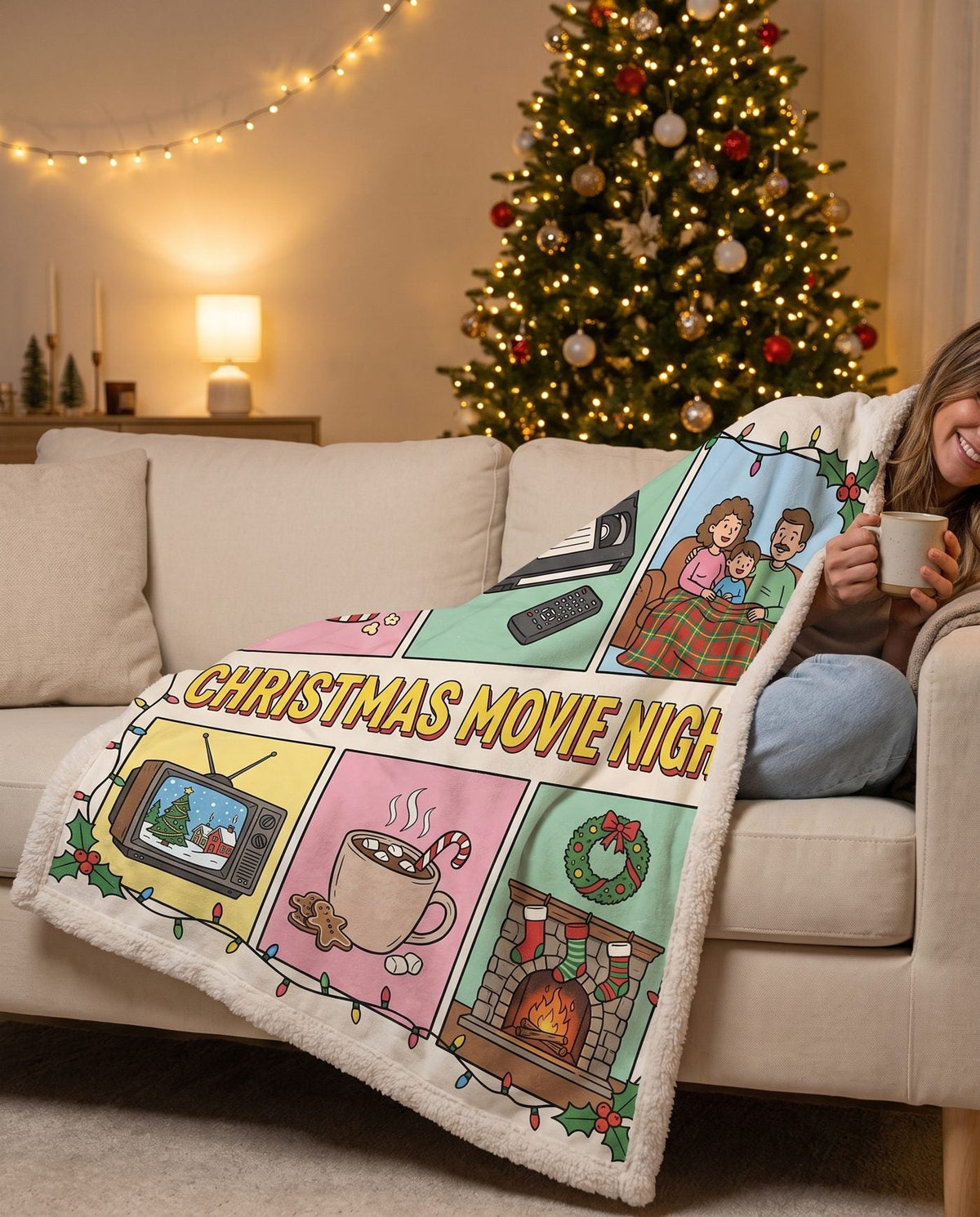 Christmas Movie Night Sherpa Blanket